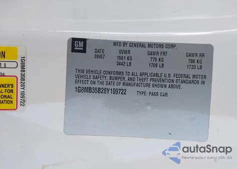 2008 Saturn Sky z USA, uszkodzony, nr VIN 1G8MB35B28Y109722